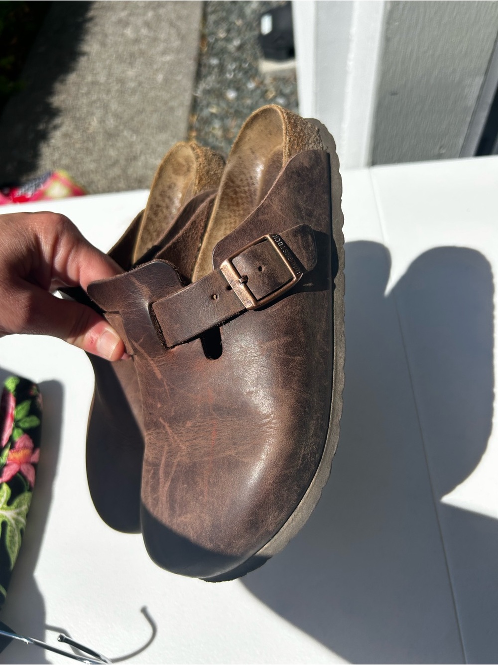 Birkenstock Brown Leather Boston Clog with Buckle